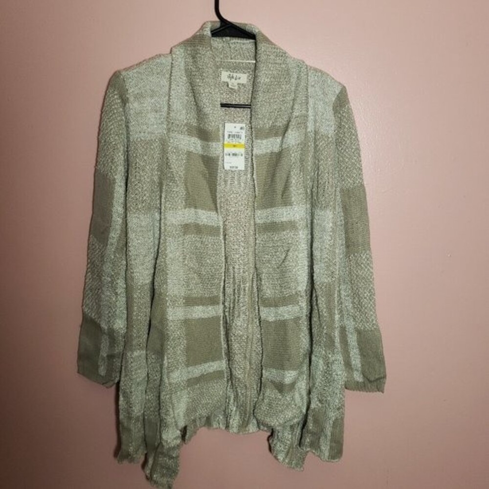 Style & Co Sweater Jacquard Plaid OpenFront Cardigan PM